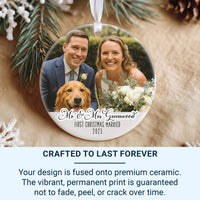 First Christmas Married Photo Ornament - Mr and Mrs Ceramic Bauble - Perfect 1st Xmas Couple Present - Unique Christmas Gift for Newlyweds