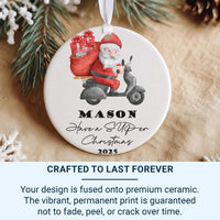 Santa Scooter Ornament - Fun Kids Keepsake with Name for Christmas Tree 2025