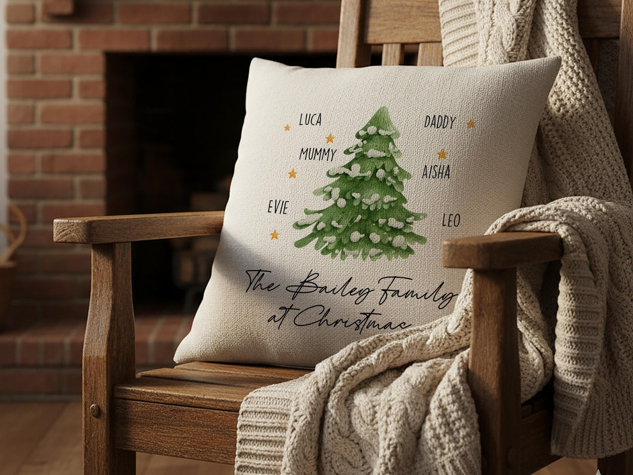 Personalised Family Christmas Tree Cushion - Festive Holiday Keepsake with All Your Names