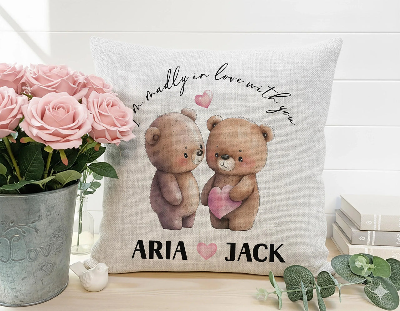 Personalised Teddy Bear Cushion – Romantic Keepsake With Plush Pillow Insert & Linen Cover