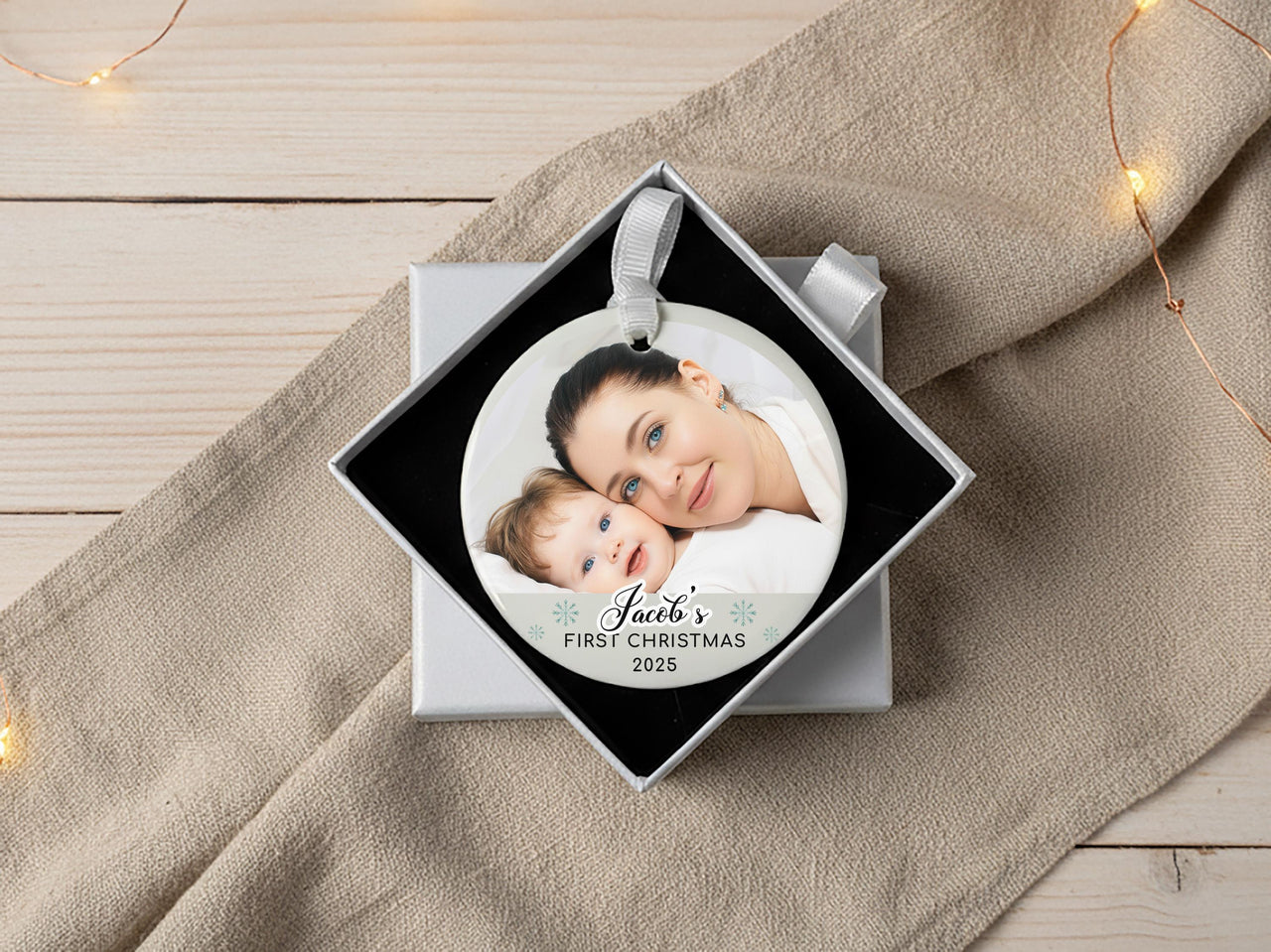 Baby's First Christmas Photo Ornament - Personalised Ceramic Decoration - Unique Family Gift Idea - New Baby Christmas Tree Ornament