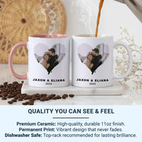 Personalised Couple Mug – Custom Photo Heart Frame with Names and Year – Anniversary Gift