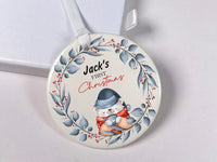 Bear Baby Ornament - First Christmas Keepsake with Winter Wreath & Name for Newborns