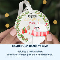 White Bear Xmas Ornament - Baby's First Christmas Keepsake with Name & Year for Family Tree