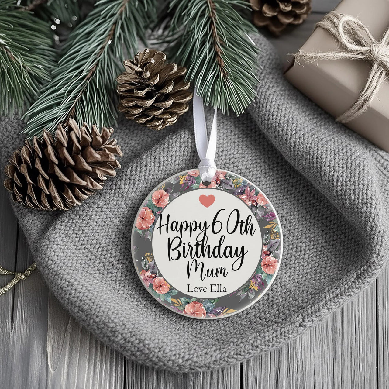 60th Birthday Ornament - Floral Keepsake with Name for Milestone Celebration