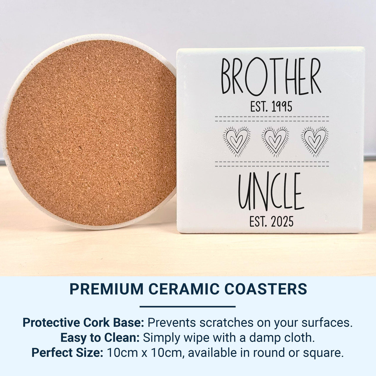 Brother to Uncle Mug - EST. Dates Personalised with Heart Icons - New Uncle and Pregnancy Reveal Gift