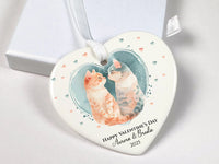 Valentine Cats Heart Ornament - Romantic Keepsake with Names for Cat Loving Couples