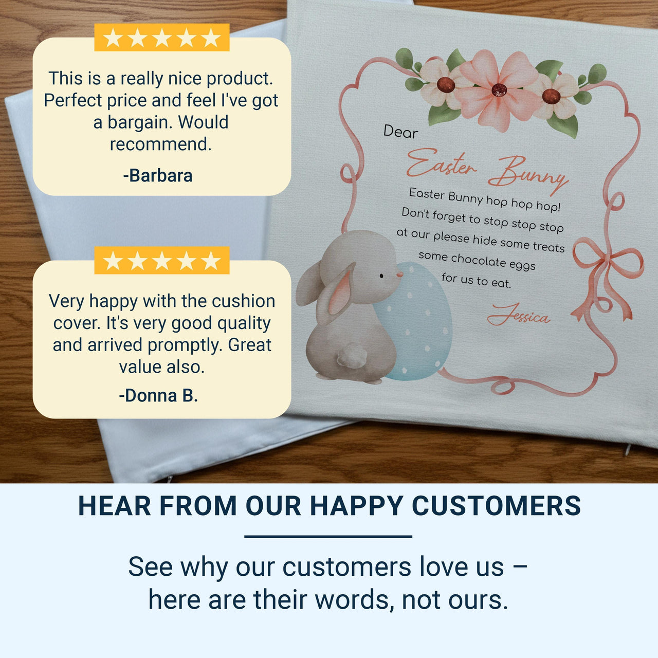 Personalised Easter Bunny Letter Cushion with Flowers - Cute Spring Poem Keepsake for Kids