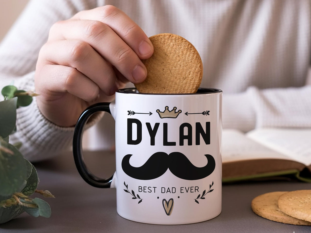 Best Dad Ever Mug Personalised with Crown and Moustache _ Fathers Day and Birthday Gift