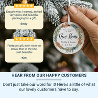 New Home Floral Ornament - First Christmas Keepsake with Wreath & Names for Couples