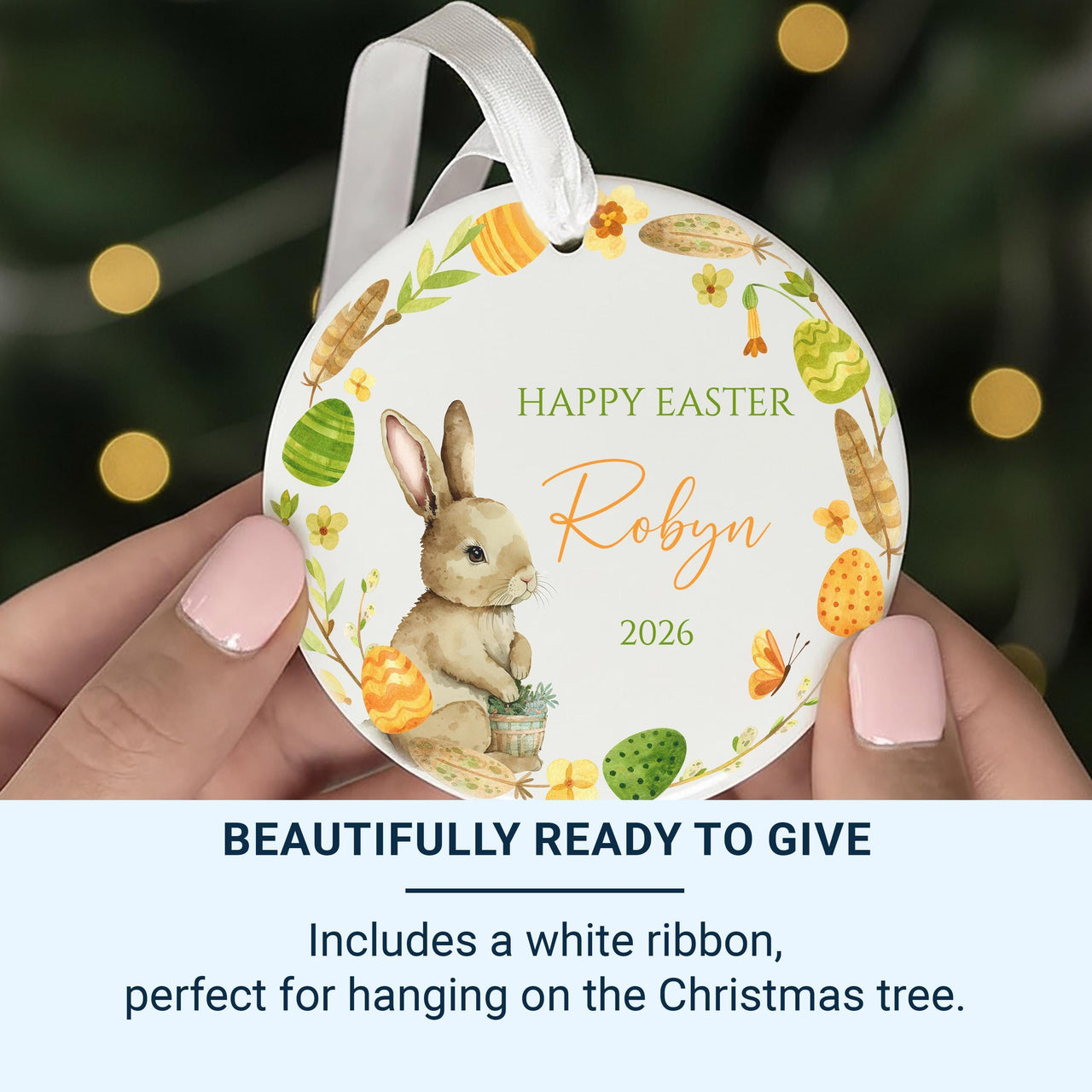 Easter Bunny Ornament 2026 - Colourful Egg Keepsake with Name for Spring Tree