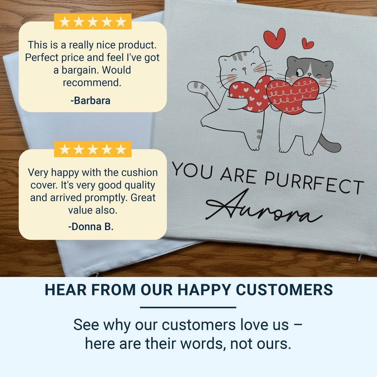 Personalised Cat Cushion – Custom Name Cushion | Romantic Cat Pillow Gift DENMARY