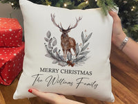 Personalised Merry Christmas Cushion with Reindeer | Family Xmas Party Gift | Ideal Present for Kids | Minimalist Winter Home Decoration