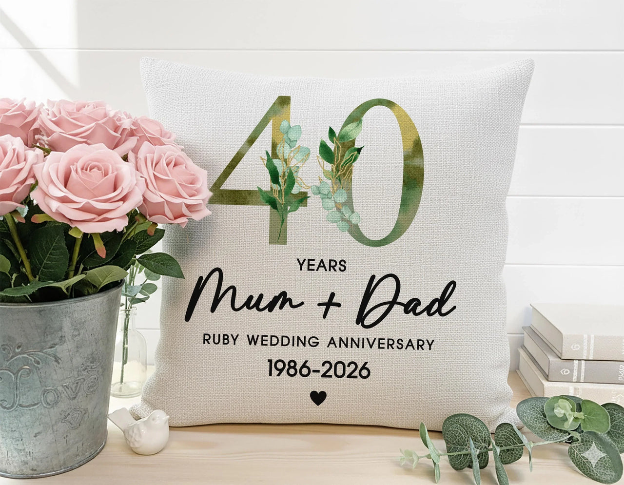 40th Anniversary Cushion – Personalised Ruby Wedding Keepsake With Names & Dates