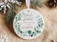 Godfather Proposal Ornament - Leafy Wreath Keepsake with Name & Question
