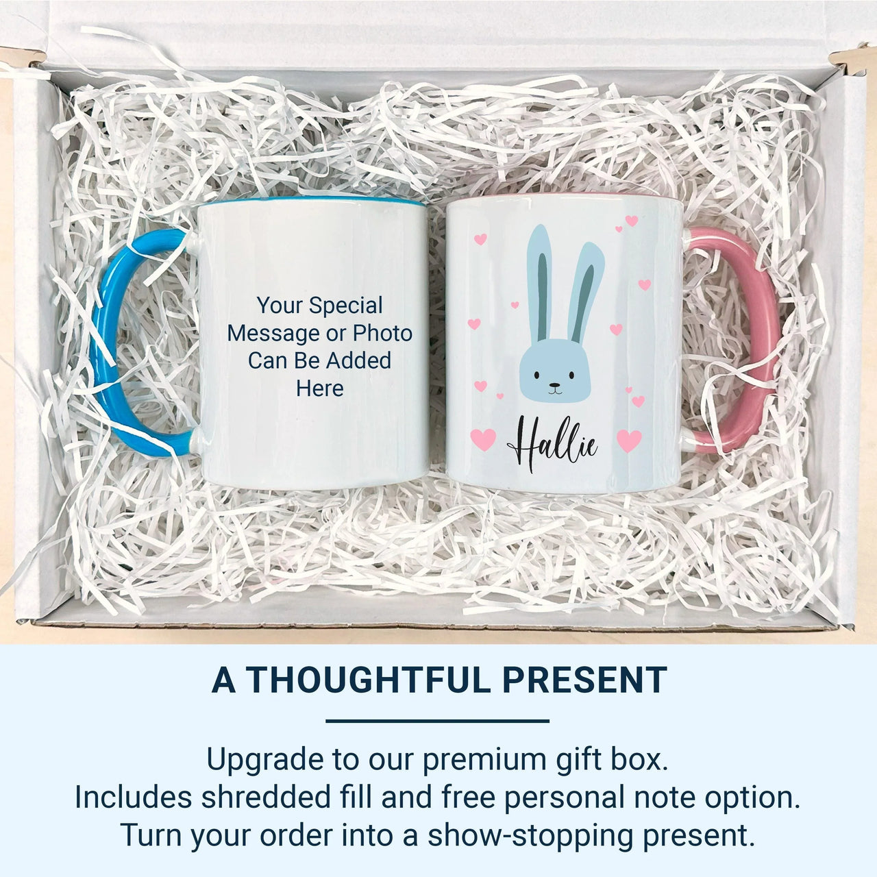 Personalised Baby Mug – Cute Bunny Face with Hearts | Baby Name Mug Gift