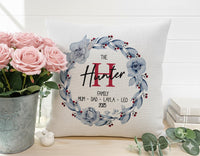 Personalised Family Wreath Cushion - Floral Keepsake with Names for Home & Loved Ones