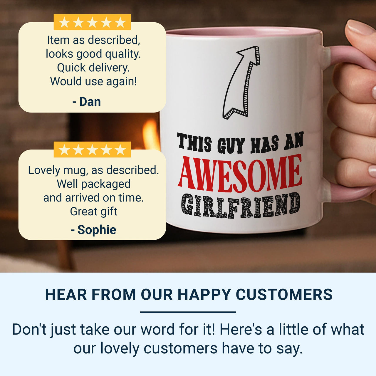 This Guy Has an Awesome Girlfriend Mug – Bold Arrow Graphic – Funny Couples and Valentine Gift for Boyfriend
