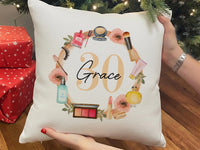 Personalised Birthday Cushion – Custom Name Makeup Design Pillow | Elegant 30th Birthday Gift