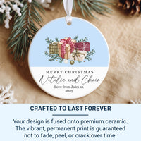 Personalised Christmas Ornament – Gift for Couple, Round Xmas Tree Decoration – Holiday Present from Parents or Friends