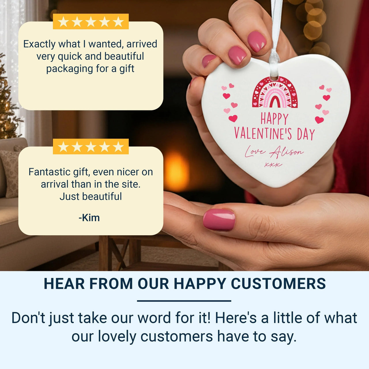 Valentine Rainbow Ornament - Personalised Ceramic Heart Keepsake with Custom Name & Message DENMARY