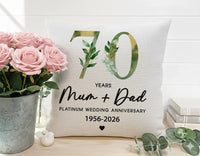 70th Anniversary Cushion - Personalised Sofa Cushion With Custom Names & Dates
