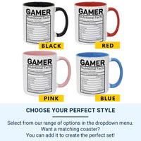 Funny Gamer Nutritional Facts Mug, Gift for Gamers, 11oz Cup, Best Gamer Ever Coffee Mug, Gift for Him, Gamer Boyfriend Mug, Gaming Gift UK