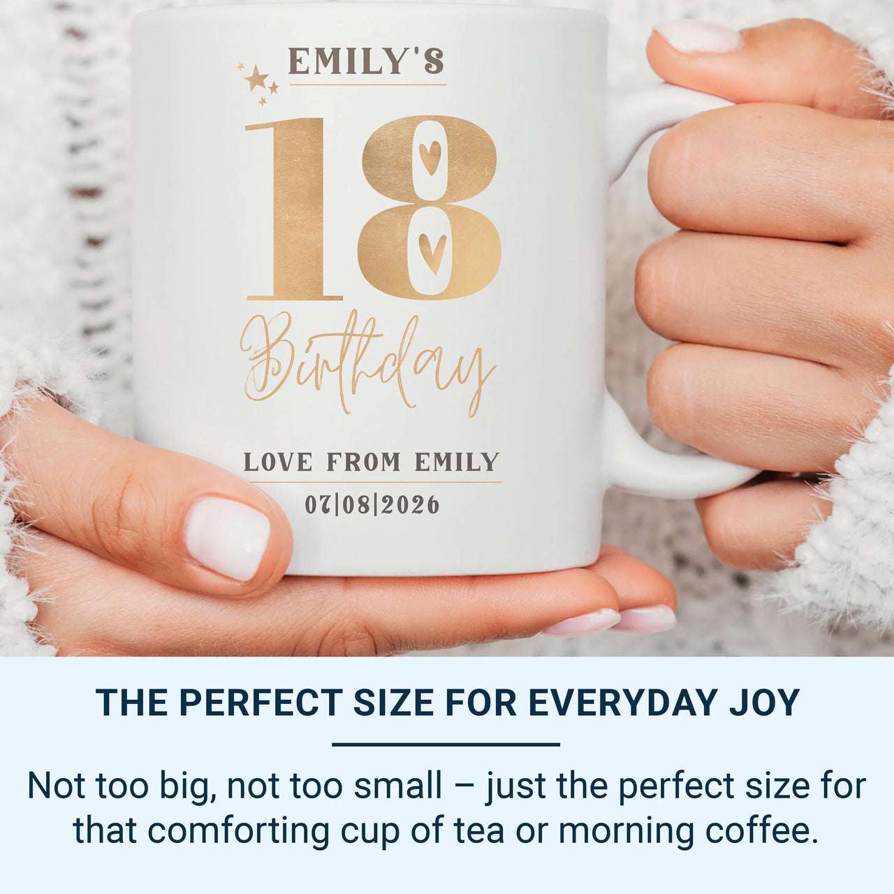 18th Birthday Mug – Personalised Gold Star Design With Name, Date & Message