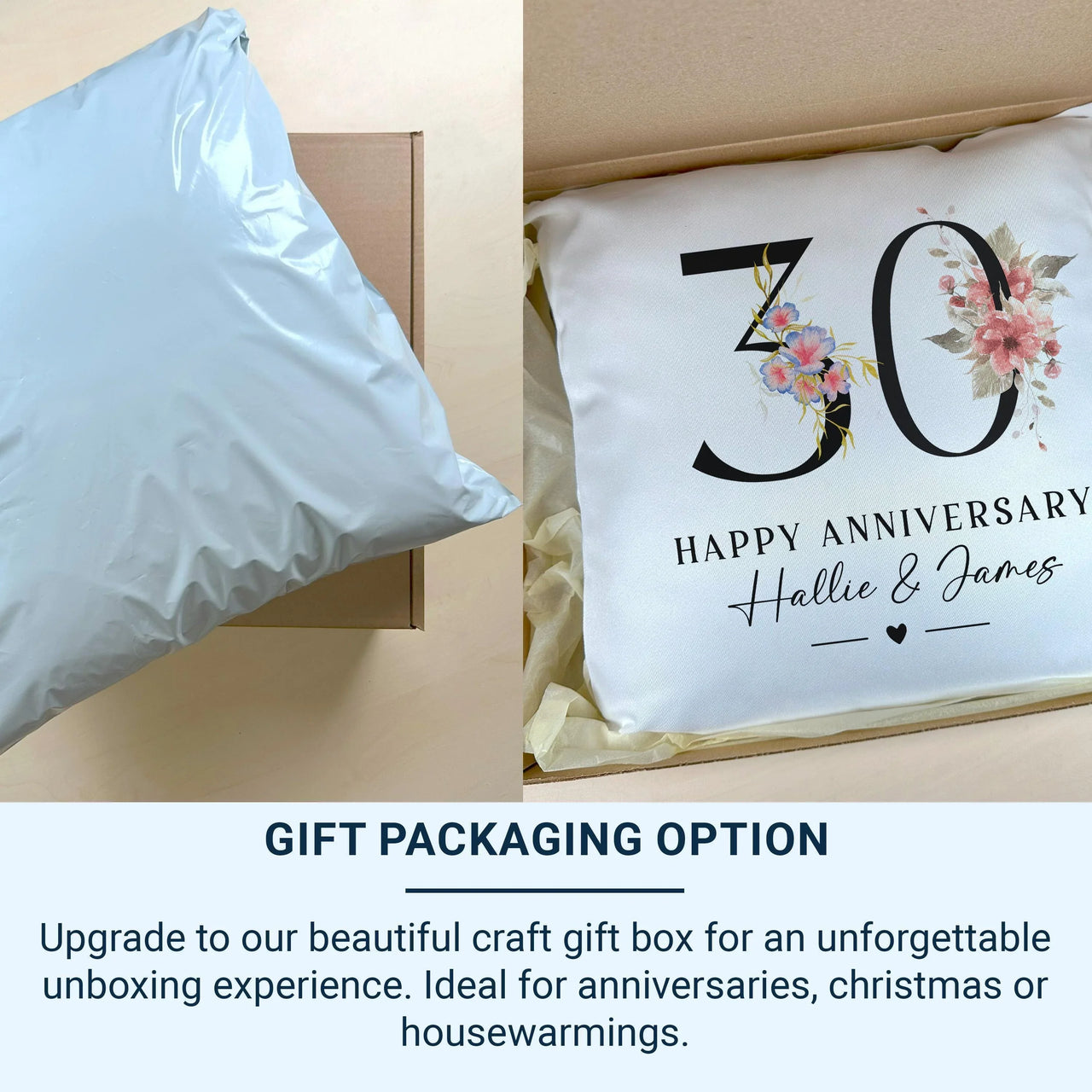 30th Anniversary Cushion – Personalised Floral Anniversary Pillow With Names