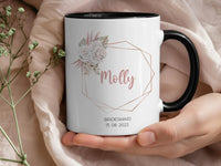 Bridesmaid Mug Personalised with Floral Frame, Custom Name and Date _ Wedding Thank You Keepsake