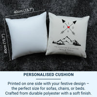 Personalised Adventure Cushion – Romantic Mountain Pillow With Custom Names & Arrows Design