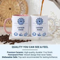 Captain Personalised Mug – Nautical Wheel and Anchor – Custom Name Gift for Boat Lovers, Sailing Fans and Sea Captains