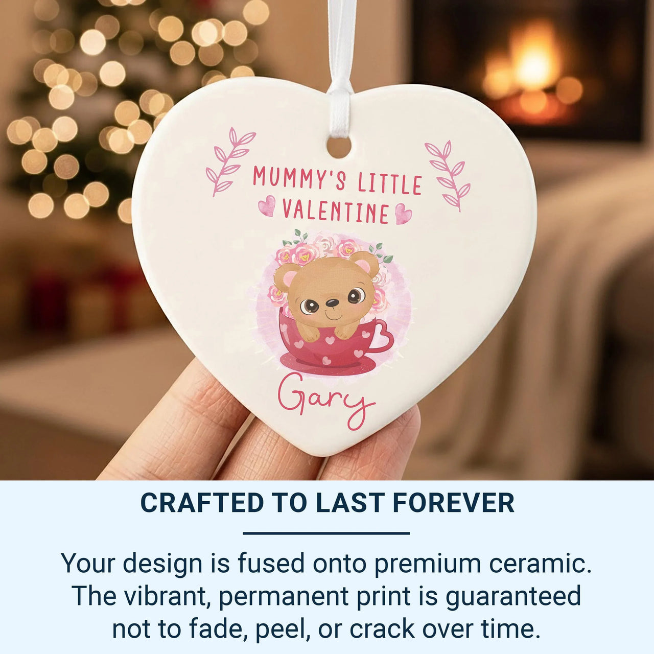 Mummy Little Valentine Ornament - Bear Heart Keepsake with Child Name