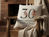 30th Anniversary Cushion – Personalised Floral Anniversary Pillow With Names