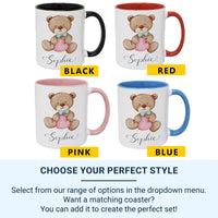 Personalised Baby Name Mug – Watercolour Teddy Bear with Heart and Script Name – New Mum, Baby Shower and Christening Gift