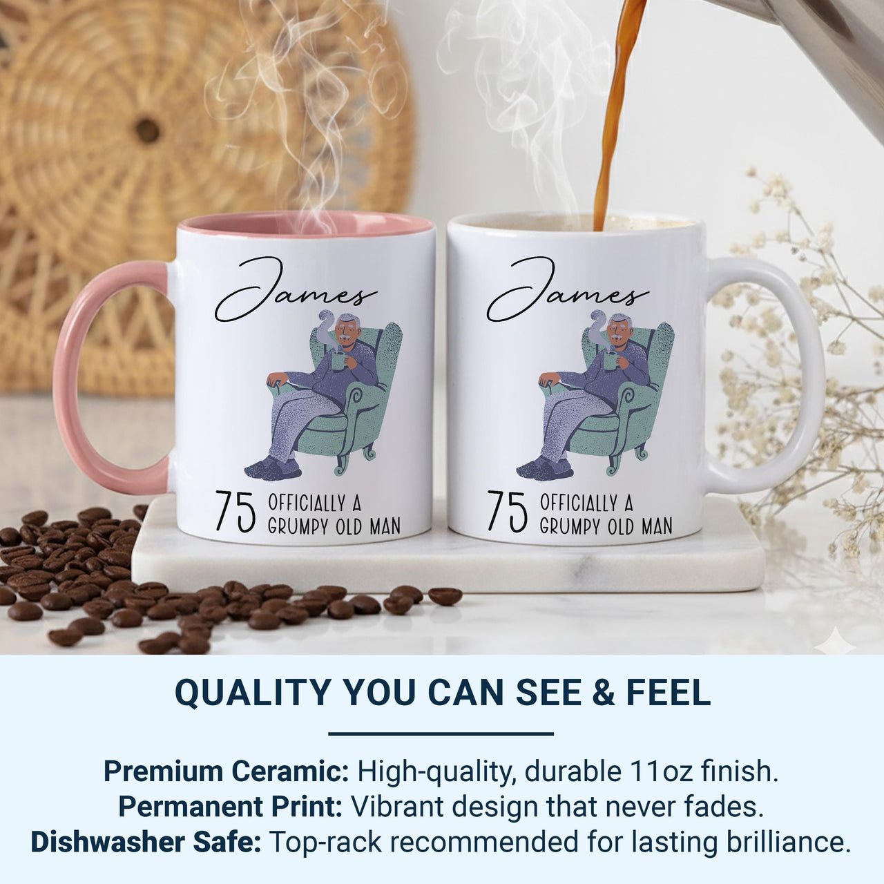 Personalised 75th Birthday Mug and Coaster - Unique Gift Idea for 75th Birthday
