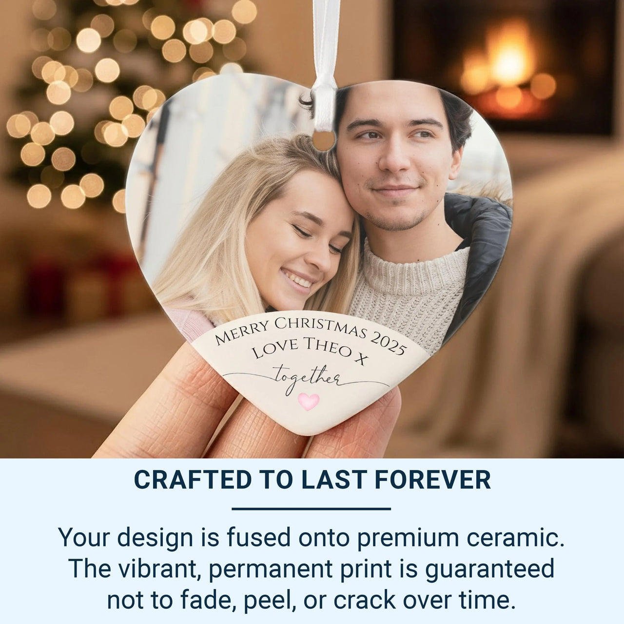 Customisable Love Heart Photo Ceramic Ornament - A Romantic Anniversary Gift for Couples