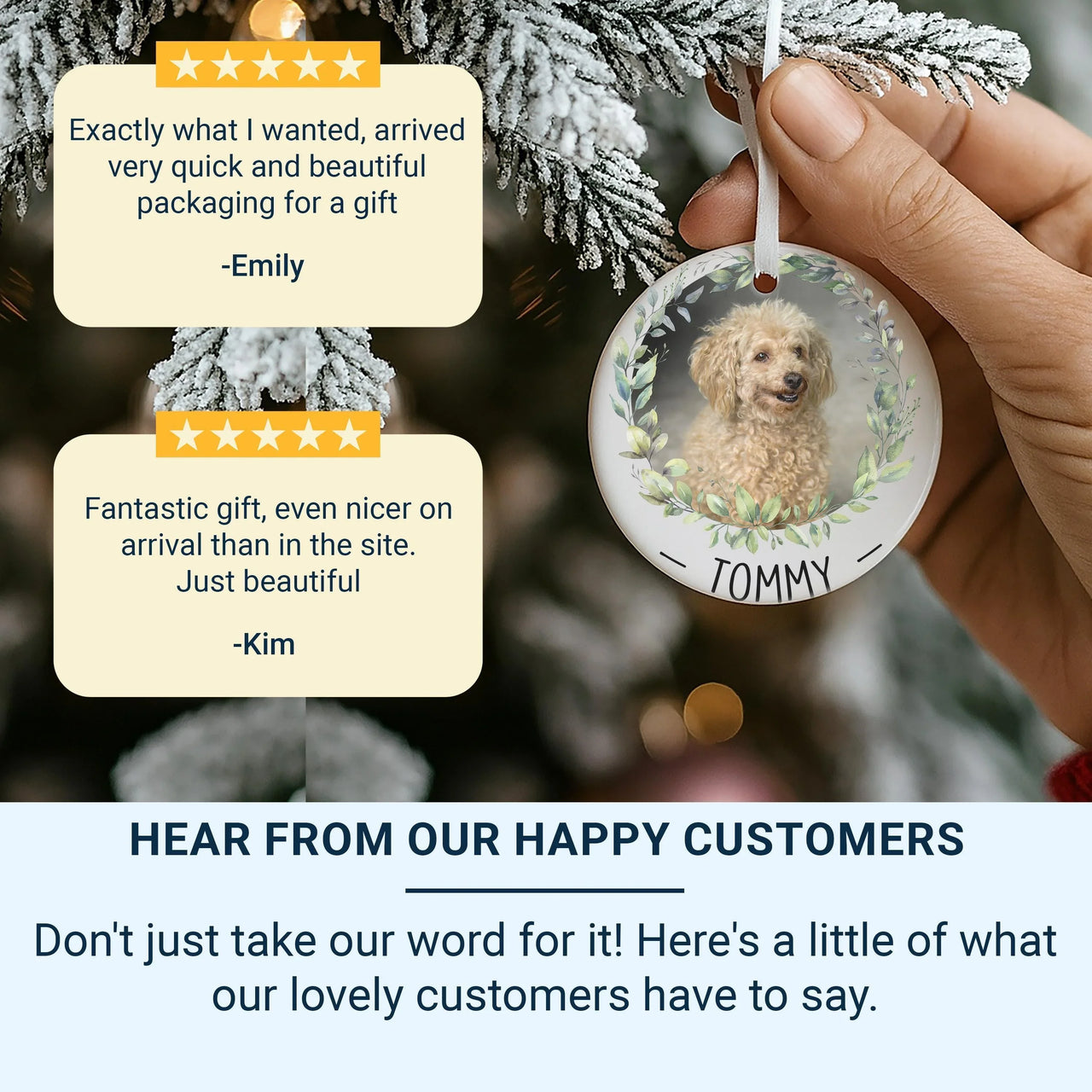 Pet Photo Ornament - Leafy Wreath Keepsake with Name for Dog or Cat Lovers DENMARY