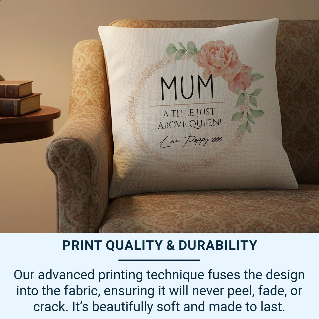 Personalised Mum Cushion – Floral Design Pillow | Soft Touch Linen Cover Gift