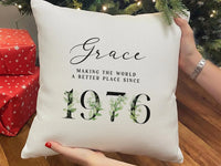 Personalised Birthday Cushion – Floral Design Cushion | Custom Name & Year 1976 Gift