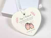 Valentine Penguin Heart Ornament - Forever Mate Keepsake with Leafy Details