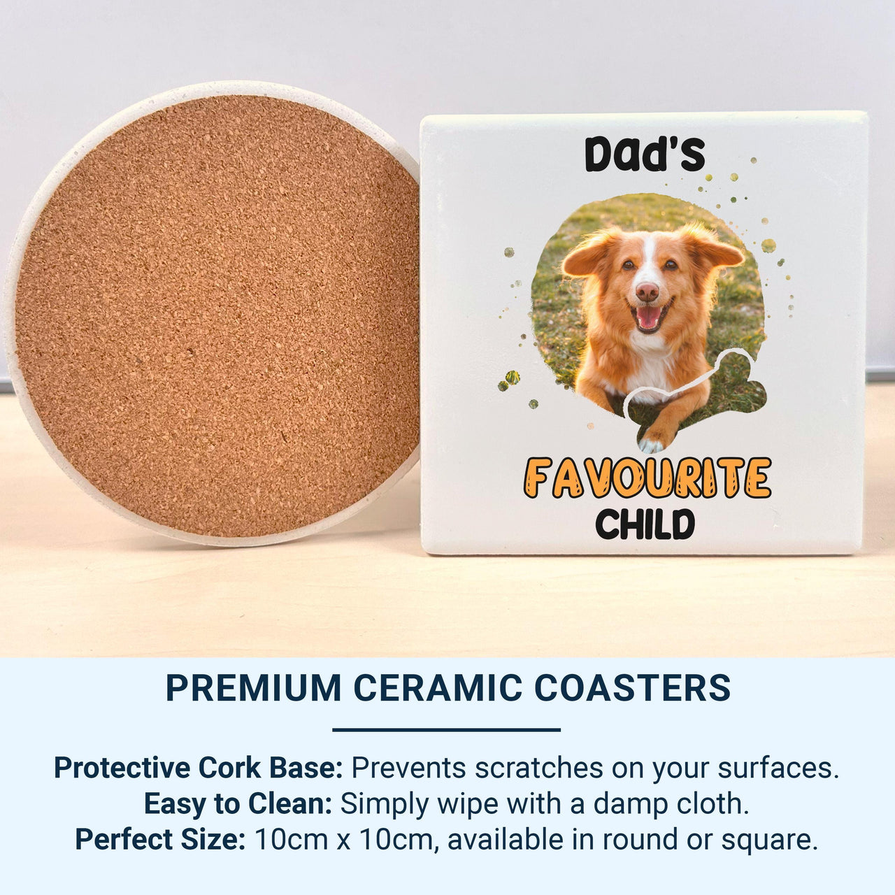 Dad’s Favourite Child Dog Mug – Personalised Pet Photo and Bone Icon – Father’s Day Dog Dad, Birthday and Pet Lover Gift