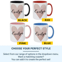 Personalised Name Mug – Pink Watercolour Heart with Elegant Script – Romantic Gift for Her and Valentine’s Day