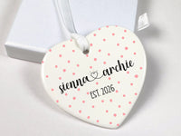 Polka Dot Heart Ornament - Couple Keepsake with Names & Established Date