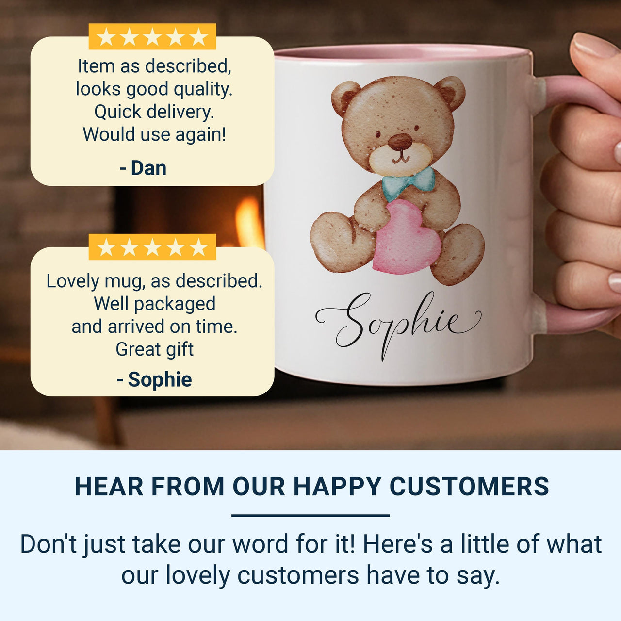 Personalised Baby Name Mug – Watercolour Teddy Bear with Heart and Script Name – New Mum, Baby Shower and Christening Gift