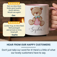 Personalised Baby Name Mug – Watercolour Teddy Bear with Heart and Script Name – New Mum, Baby Shower and Christening Gift
