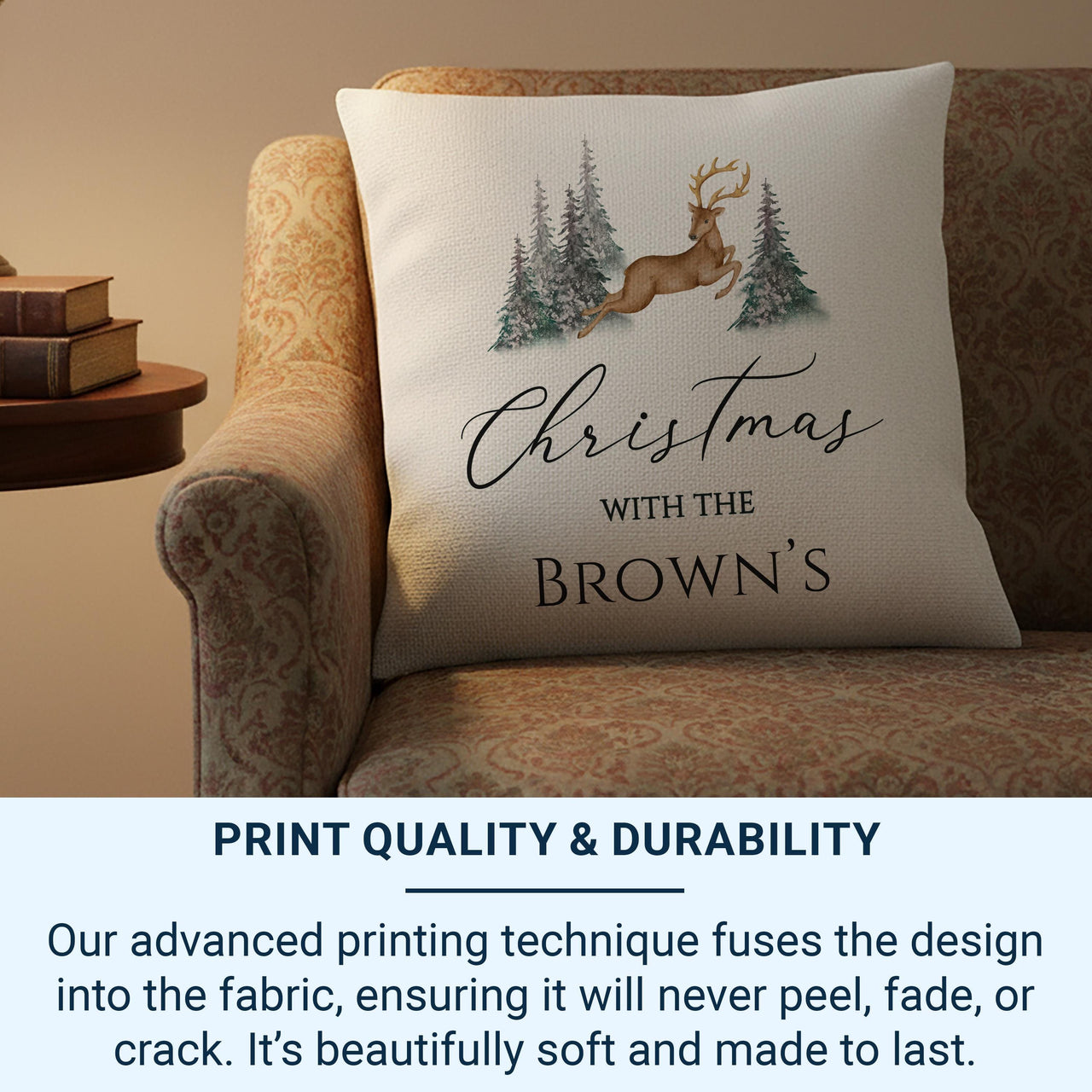 Personalised Christmas Family Cushion - Minimalist Reindeer Design - Xmas Decor - Perfect Gift for Friend - Unique Stocking Filler