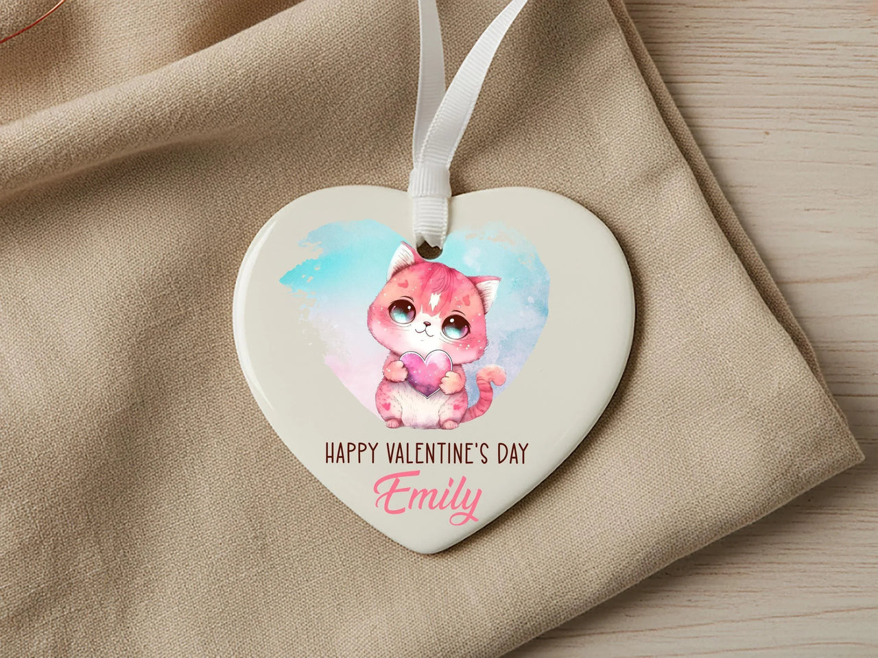 Valentine Kitten Heart Ornament - Playful Keepsake with Name for Cat Lovers DENMARY