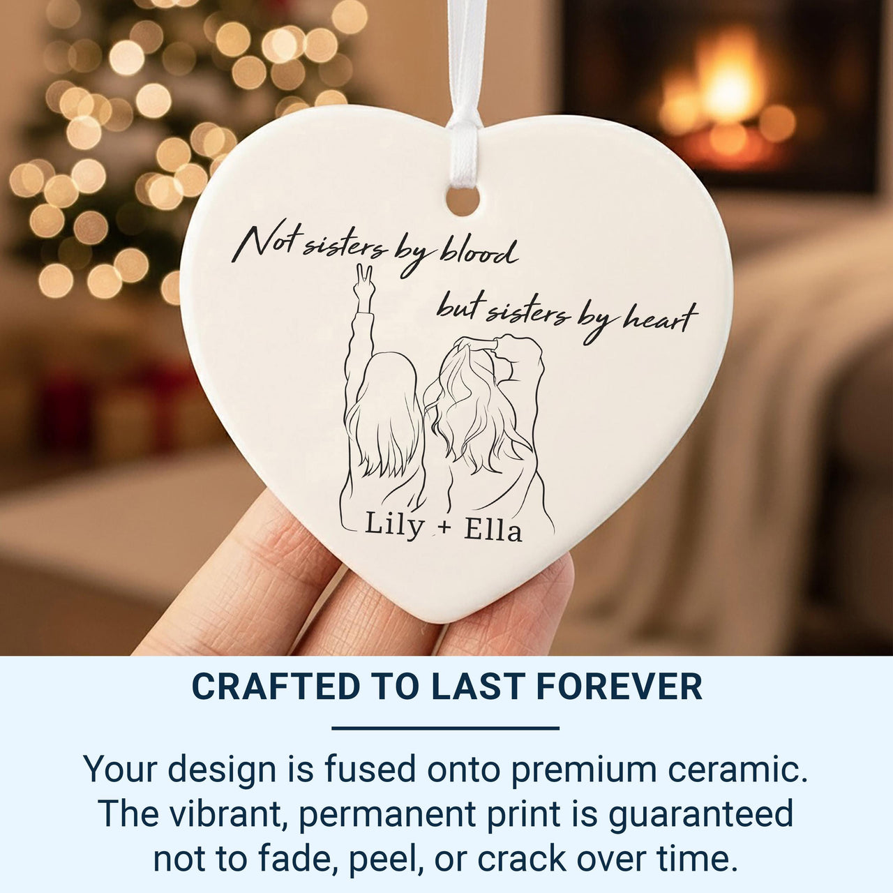 Personalised Best Friends Ornament - Sisters by Heart - Gift for Bestie - Friendship Present - Birthday or Christmas Gift