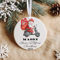 Santa Scooter Ornament - Fun Kids Keepsake with Name for Christmas Tree 2025
